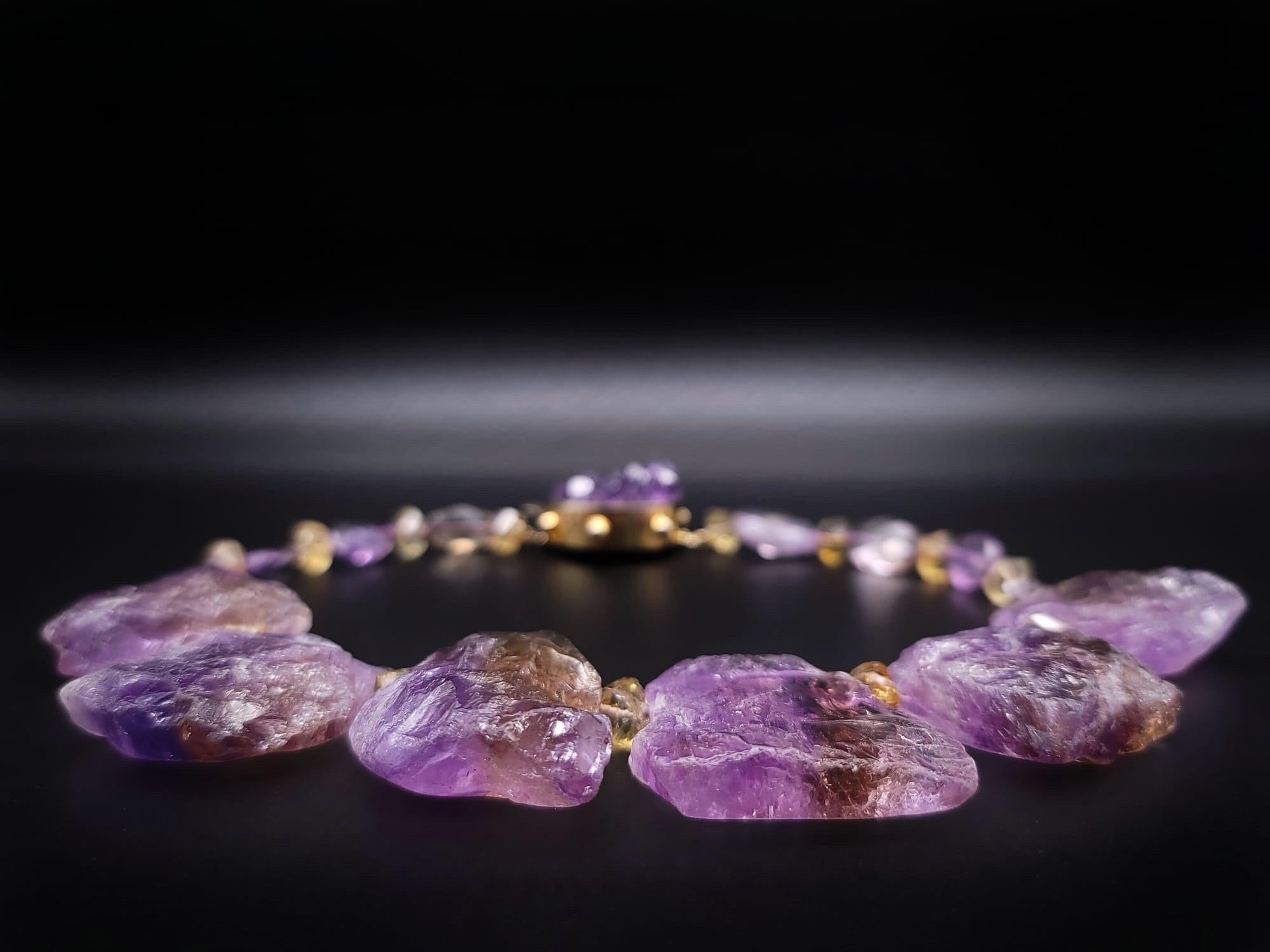 A.Jeschel Dramatic hammered Ametrine plates necklace. For Sale 4