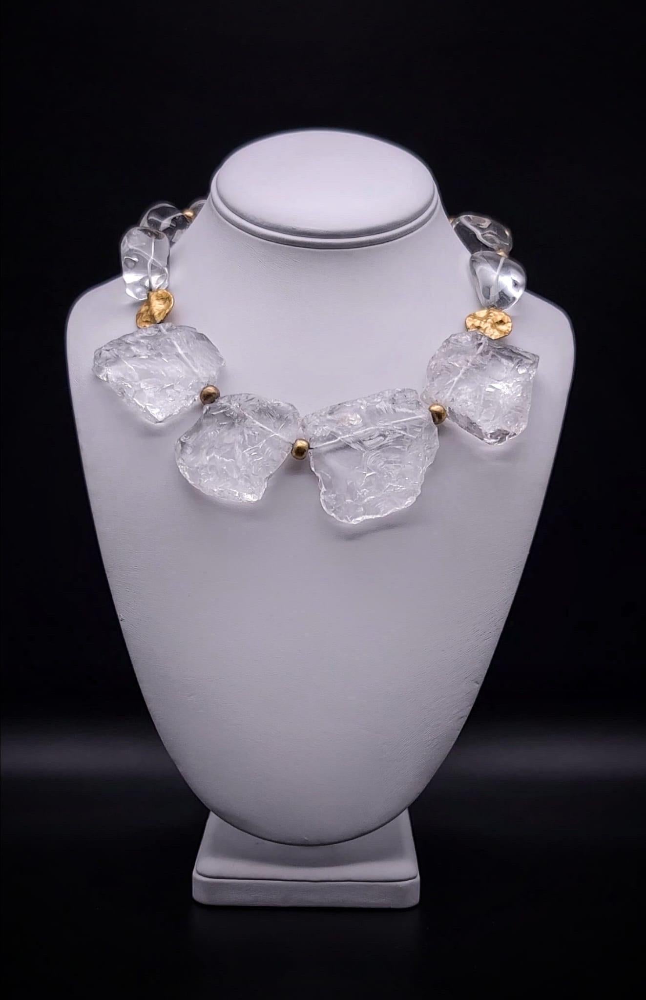 Contemporary A.Jeschel Dramatic necklace of hammered rock crystal plates necklace. For Sale
