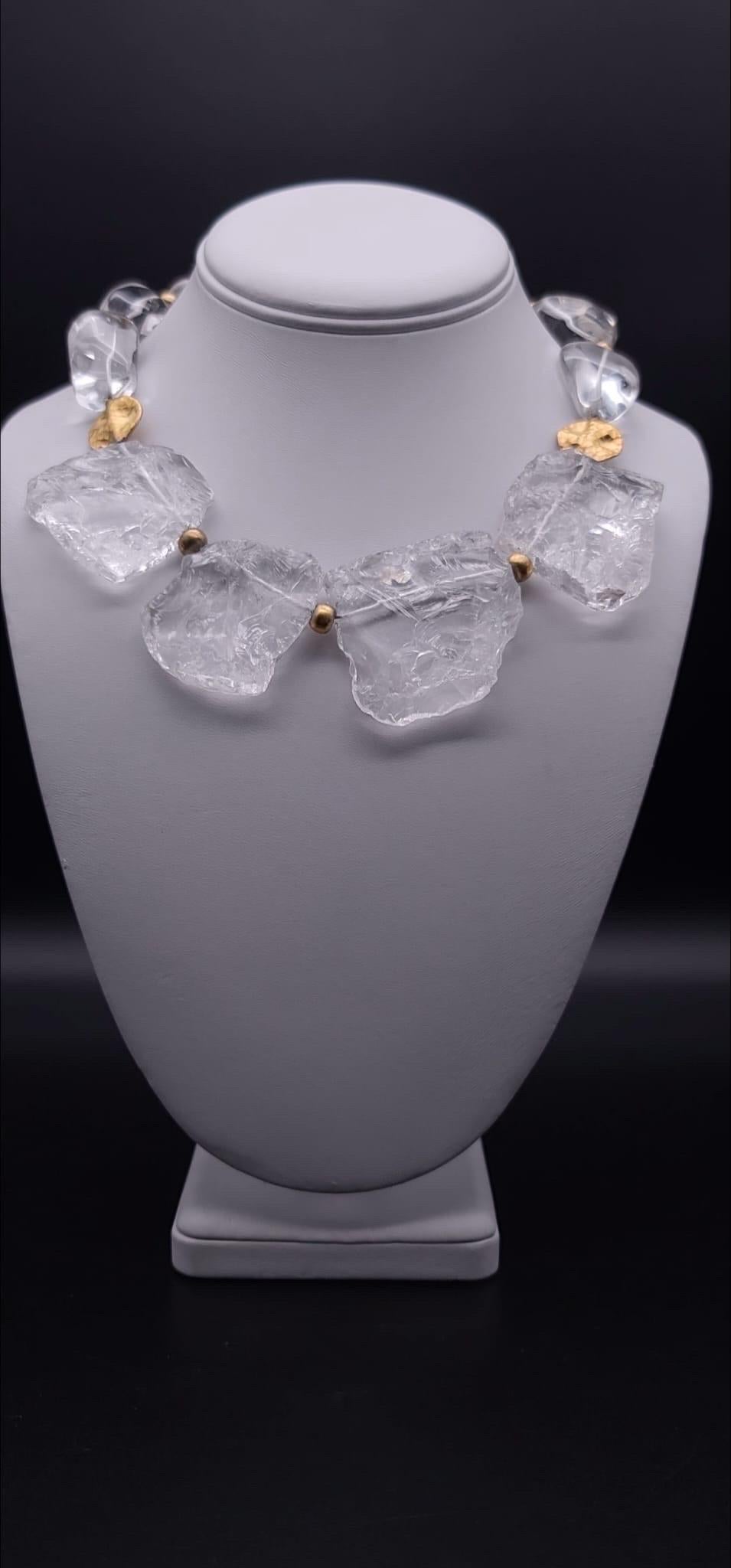 Mixed Cut A.Jeschel Dramatic necklace of hammered rock crystal plates necklace. For Sale