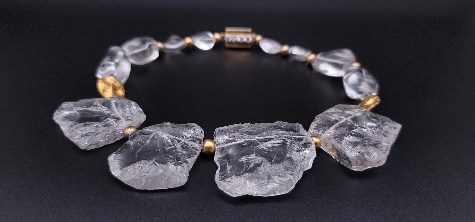 A.Jeschel Dramatic necklace of hammered rock crystal plates necklace. In New Condition For Sale In Miami, FL