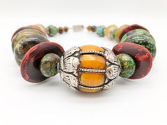 A.Jeschel Dramatic Power Necklace Combining Large Tibetan Amber Centered