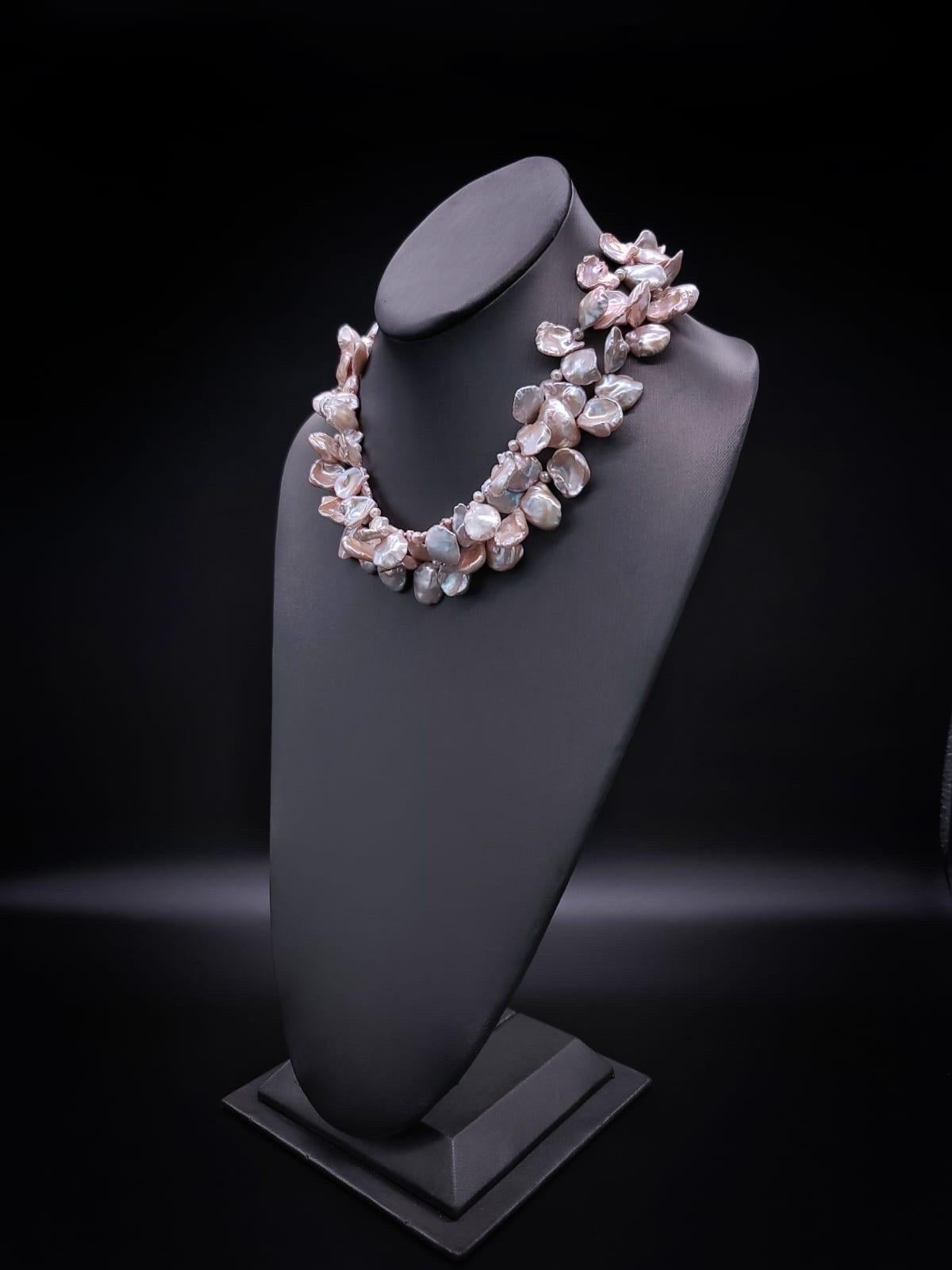 Mixed Cut A.Jeschel Elegant Keshi pearl necklace with a vintage Italian clasp. For Sale