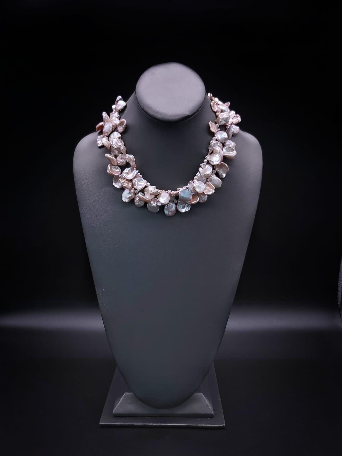 Women's or Men's A.Jeschel Elegant Keshi pearl necklace with a vintage Italian clasp. For Sale