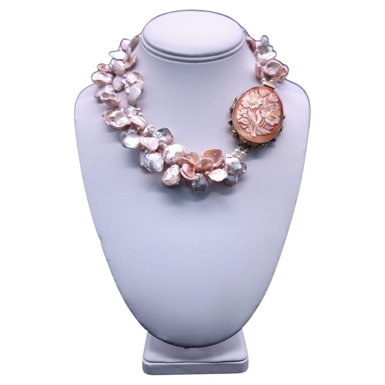 A.Jeschel, élégant collier de perles Keshi avec fermoir italien vintage.