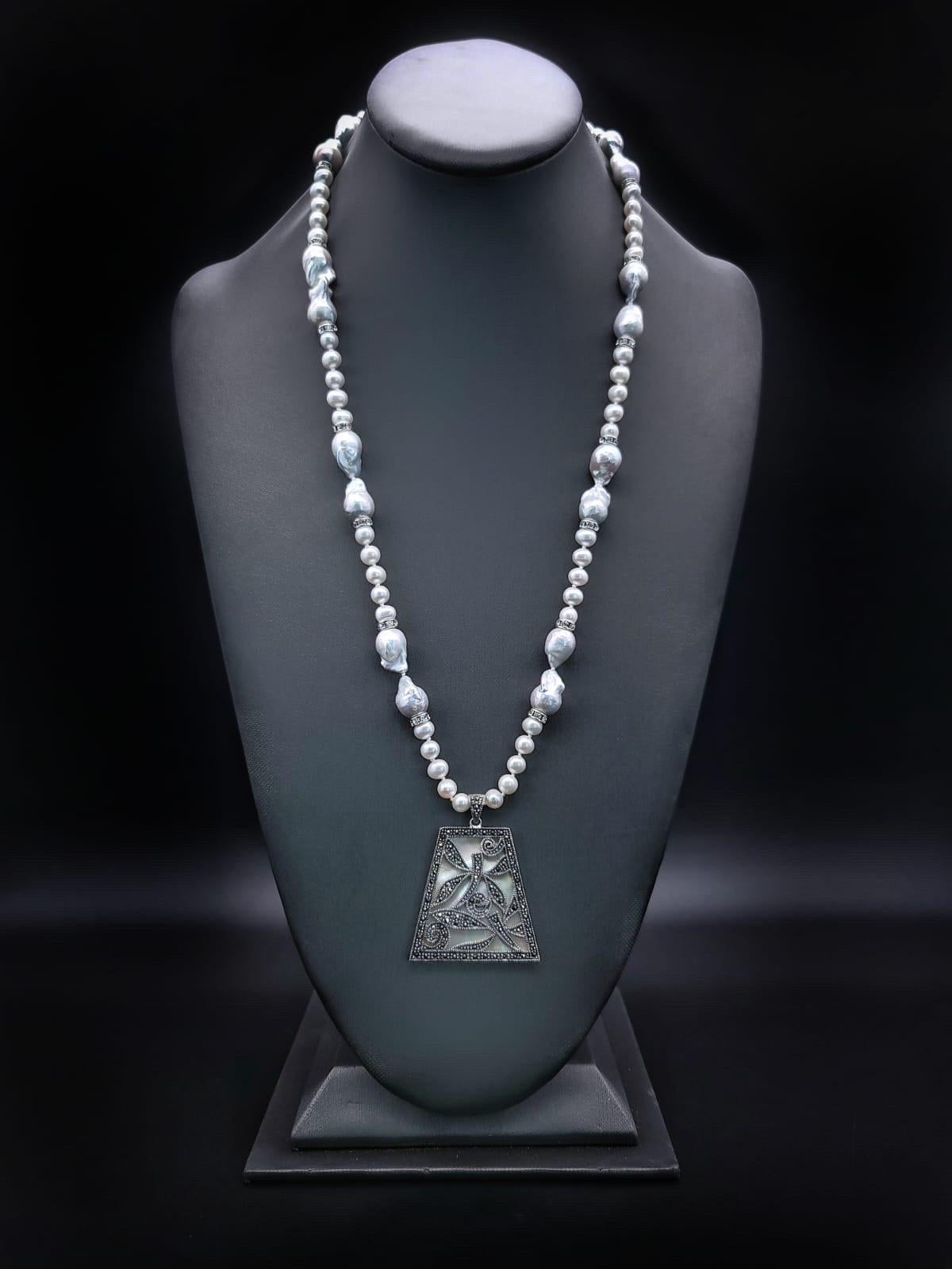 A.Jeschel Elegant Long Baroque Necklace with pendant. For Sale 5