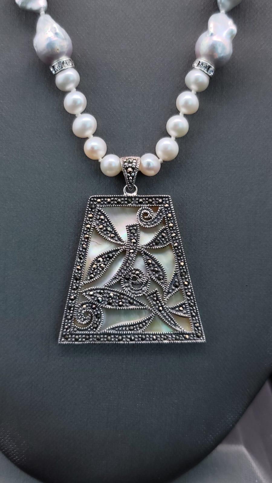 A.Jeschel Elegant Long Baroque Necklace with pendant. For Sale 7