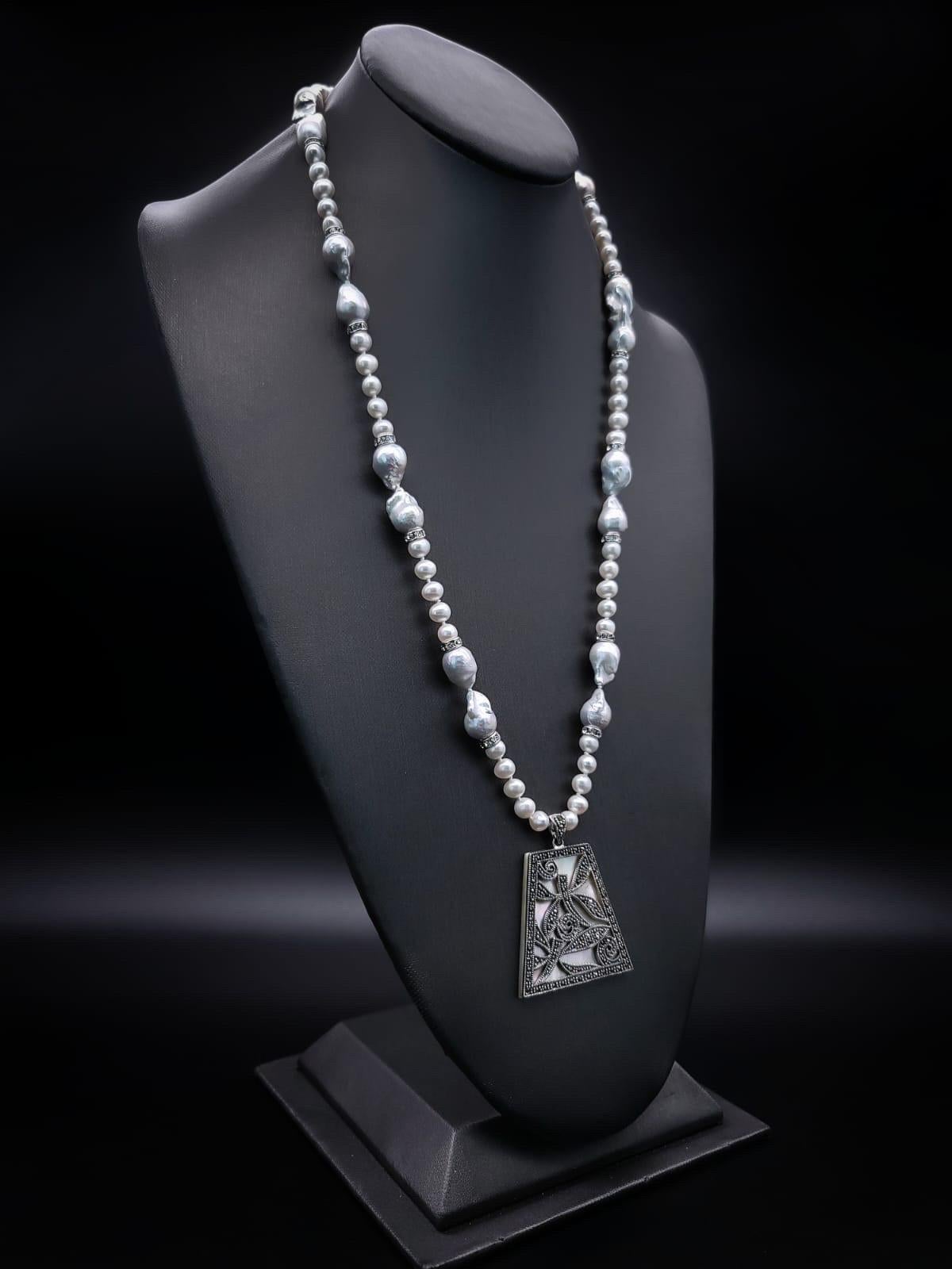A.Jeschel Elegant Long Baroque Necklace with pendant. For Sale 9