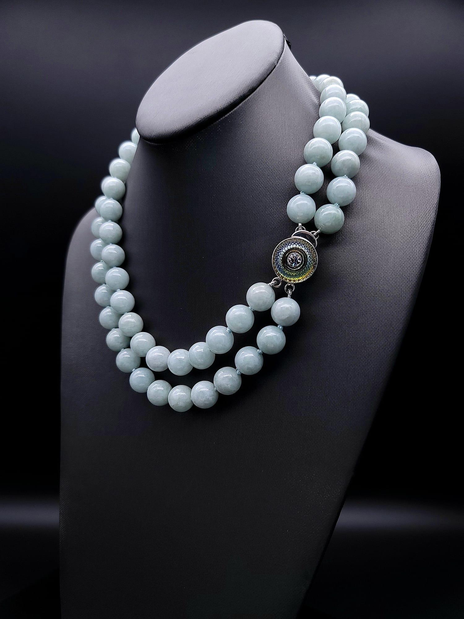 A.Jeschel Elegant matched Burma Jade necklace with a signature clasp. For Sale 9