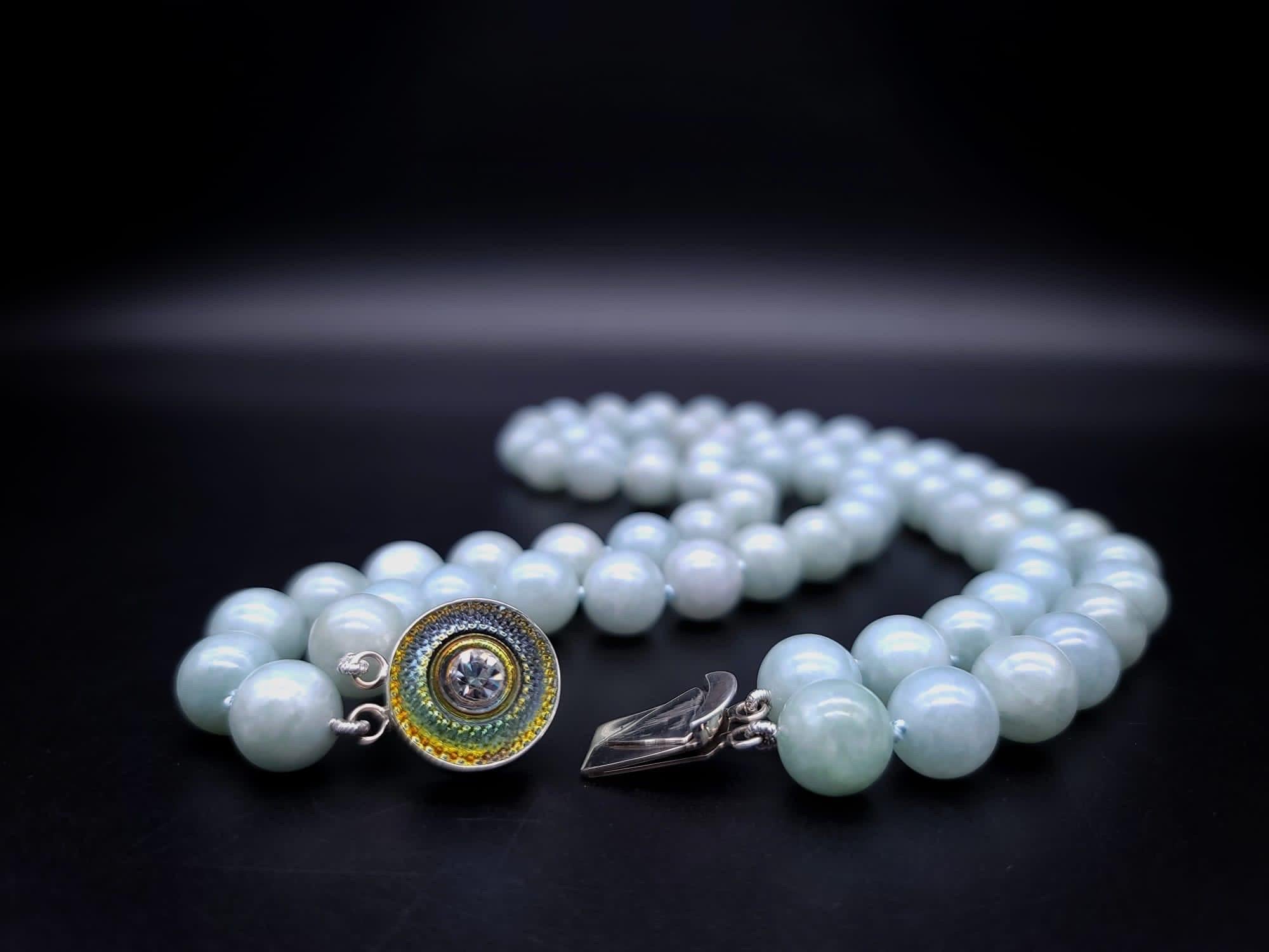 A.Jeschel Elegant matched Burma Jade necklace with a signature clasp. For Sale 11