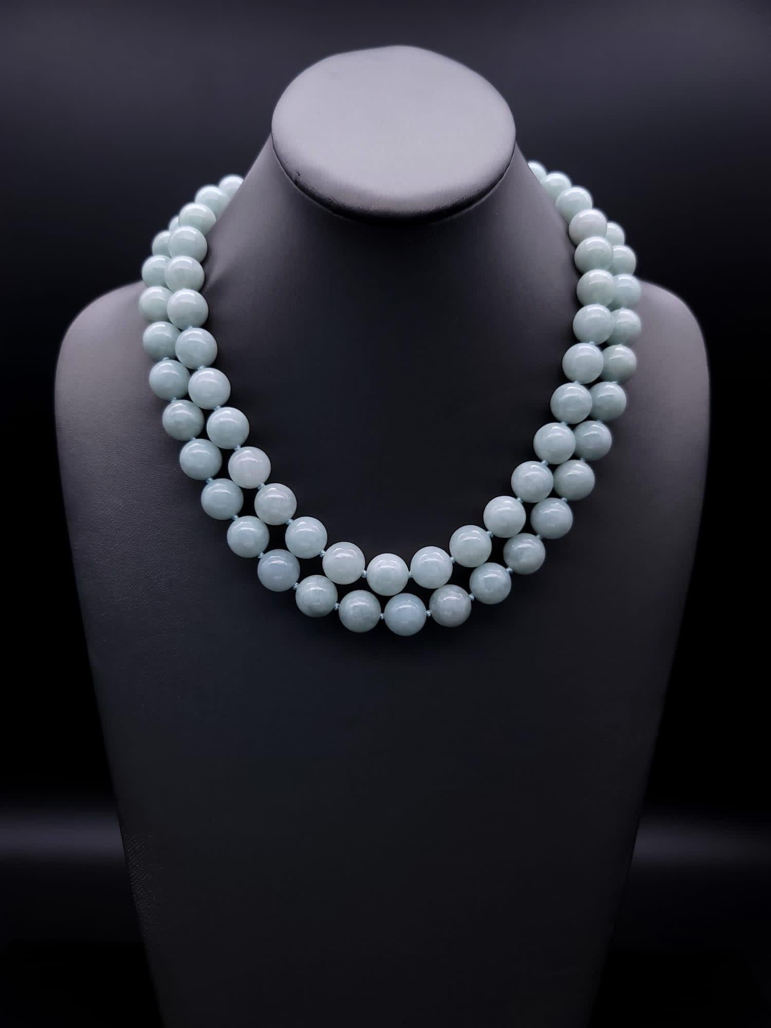 A.Jeschel Elegant matched Burma Jade necklace with a signature clasp. In New Condition For Sale In Miami, FL