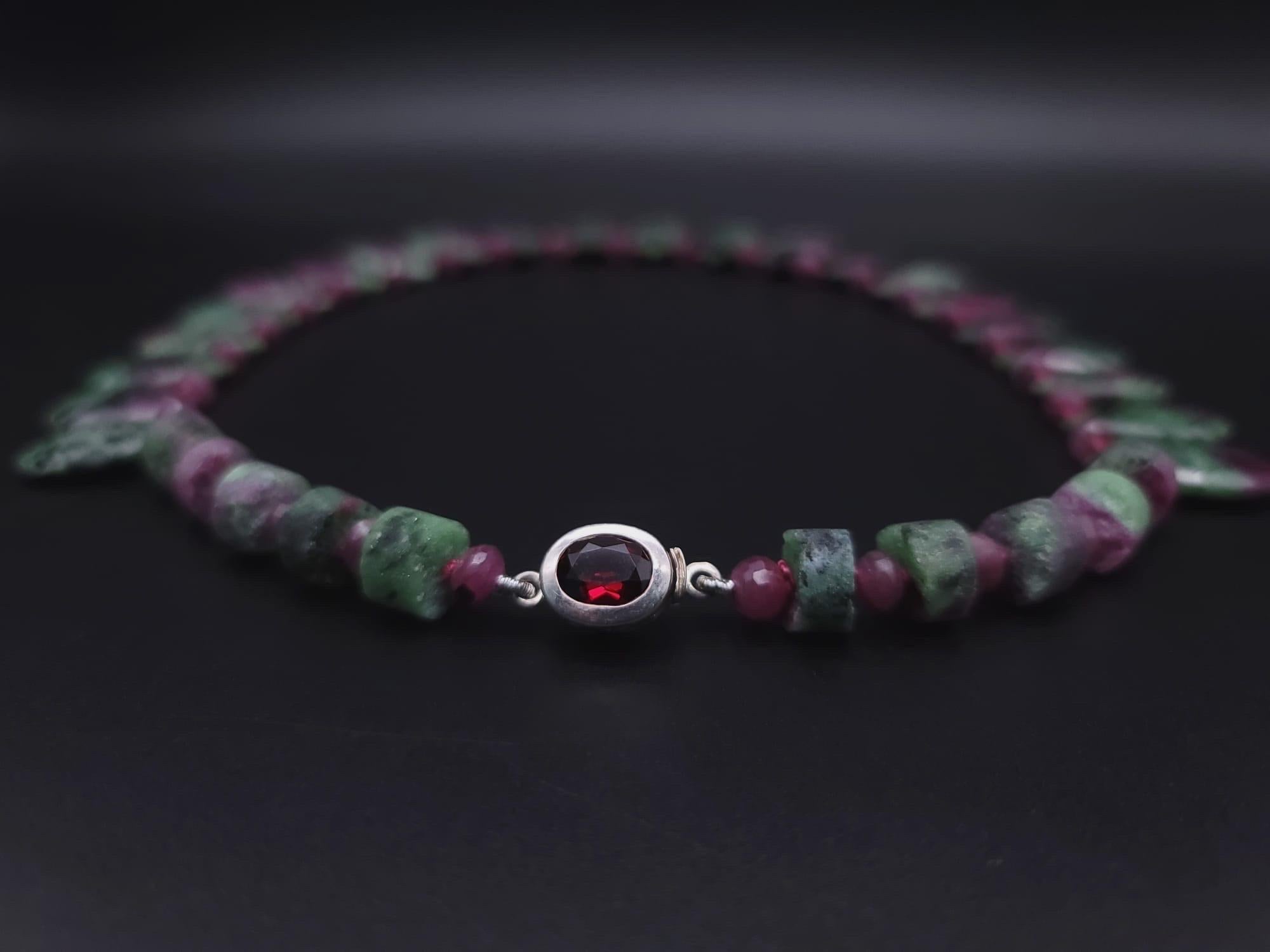 Mixed Cut A.Jeschel Elegant Ruby Zoisite faceted Necklace For Sale