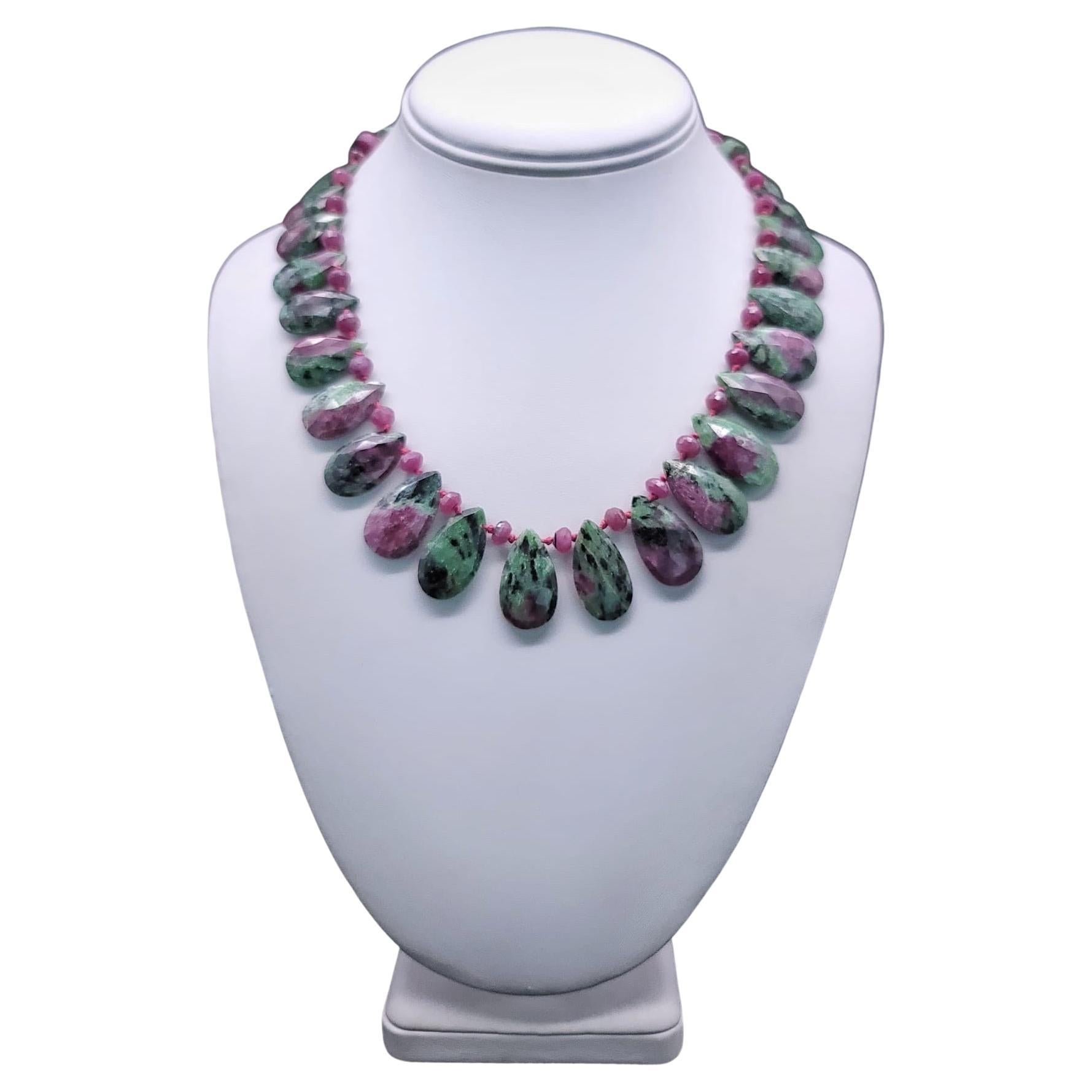 A.Jeschel Elegant Ruby Zoisite faceted Necklace For Sale