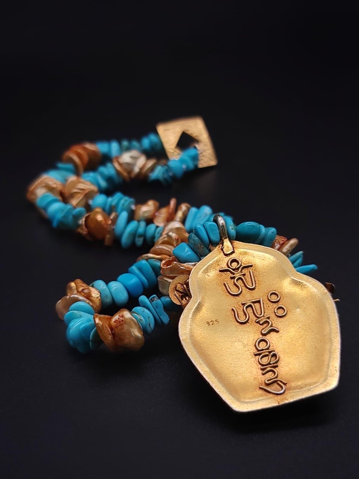 A.Jeschel, élégant collier pendentif Ganesh en turquoise. en vente 7