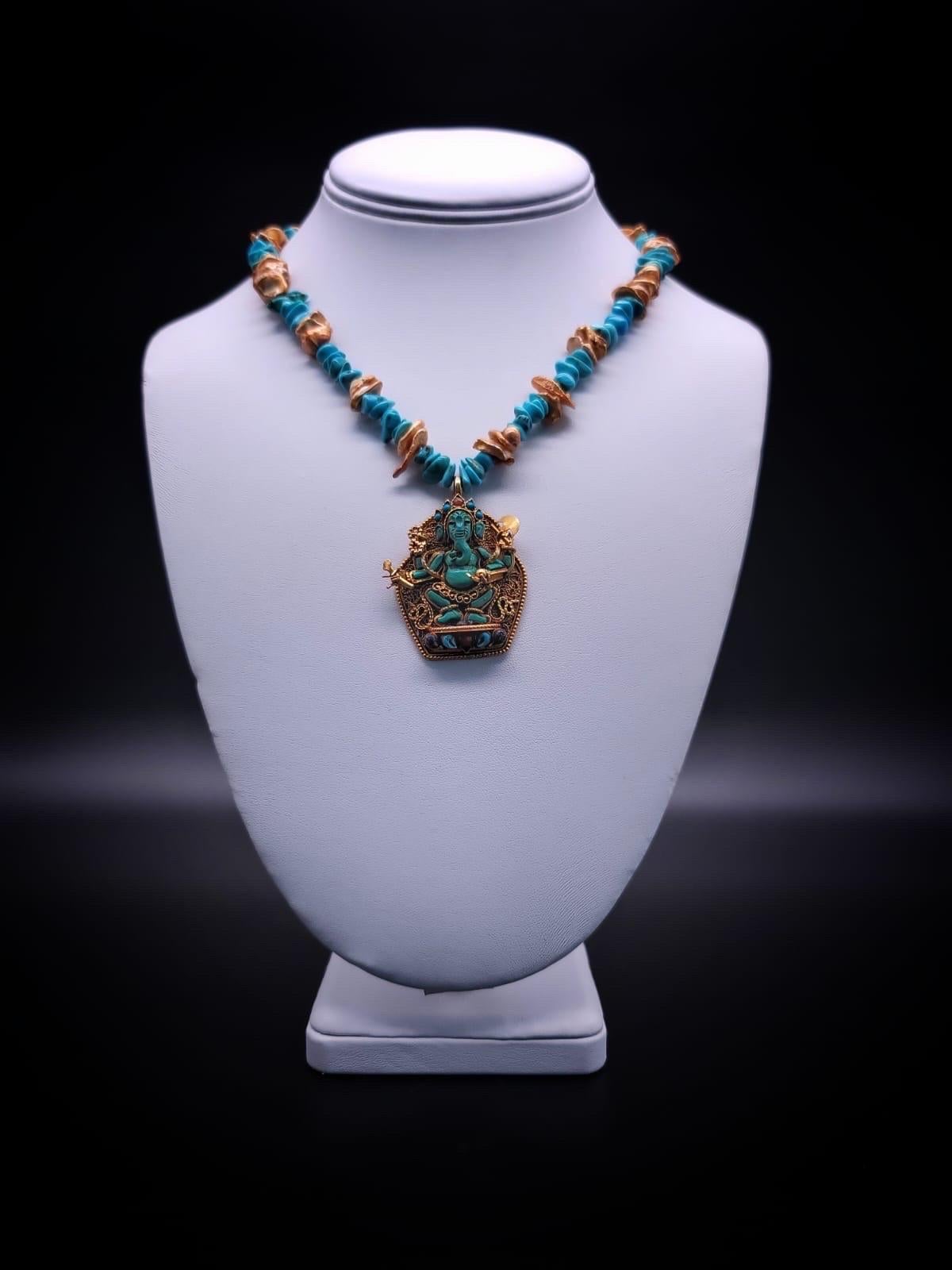 A.Jeschel Elegant Turquoise Ganesha pendant necklace. For Sale 8