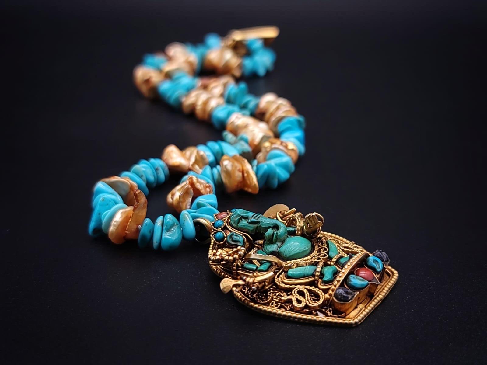 A.Jeschel, élégant collier pendentif Ganesh en turquoise. en vente 3