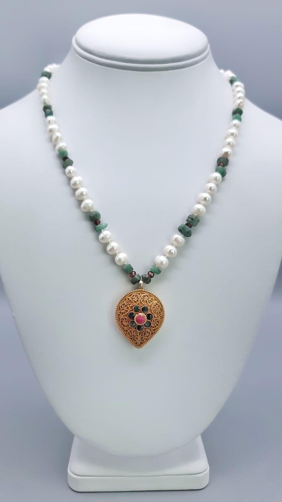 Contemporary A.Jeschel Emerald and Ruby encrusted hand-crafted heart-shaped Ghau box For Sale