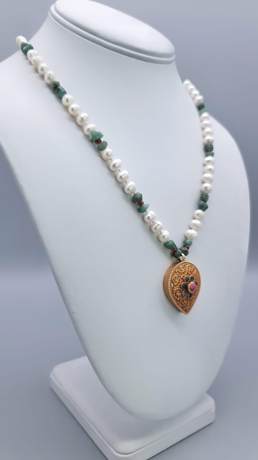 Women's A.Jeschel Emerald and Ruby encrusted hand-crafted heart-shaped Ghau box For Sale