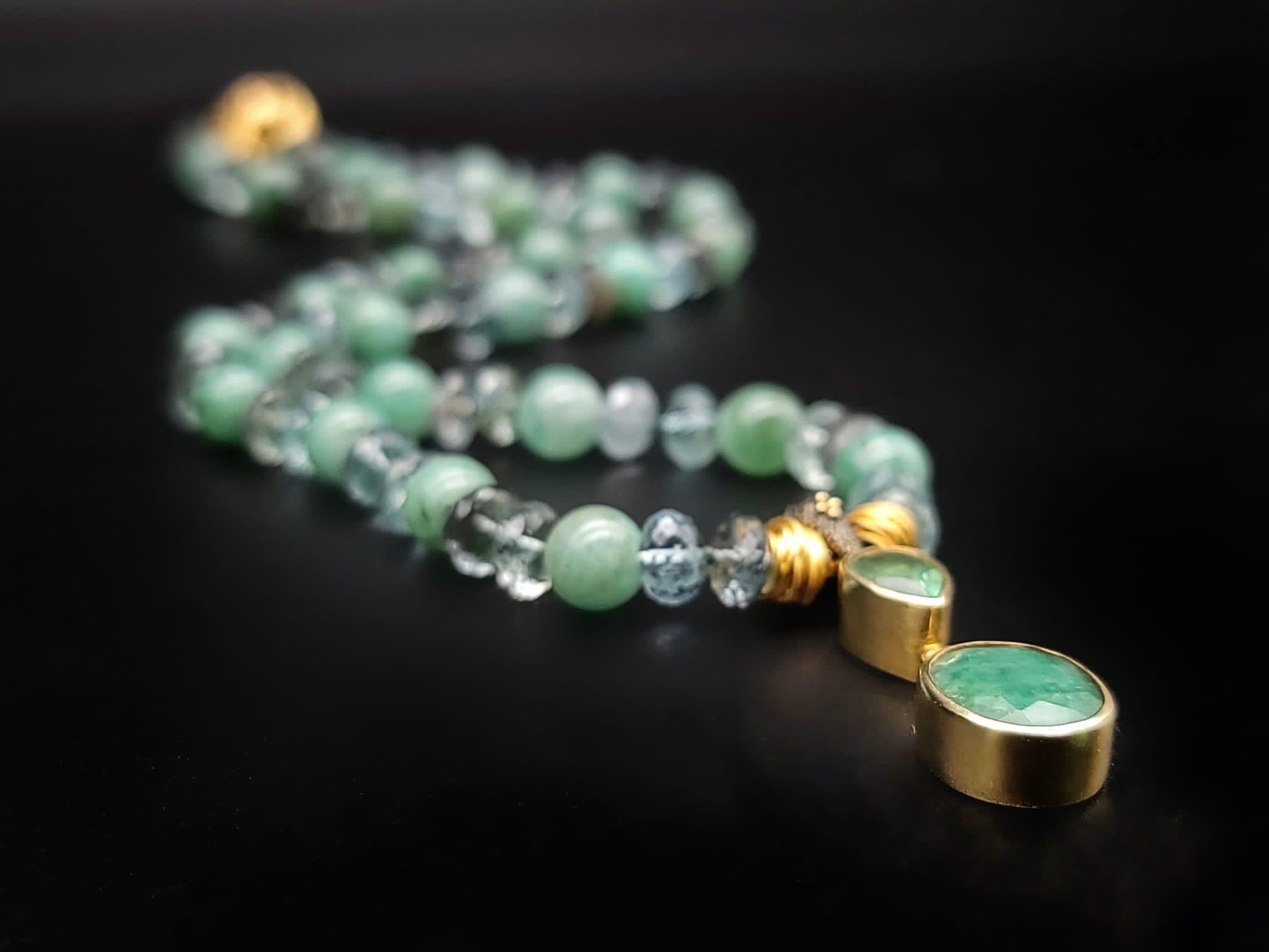 A.Jeschel Emerald pendant and Aquamarine necklace. In New Condition In Miami, FL