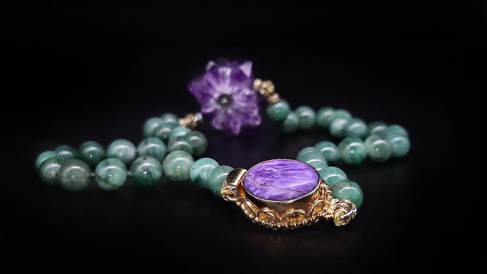 A.Jeschel Emerald with Amethyst  stalactite sliced pendant necklace . For Sale 7