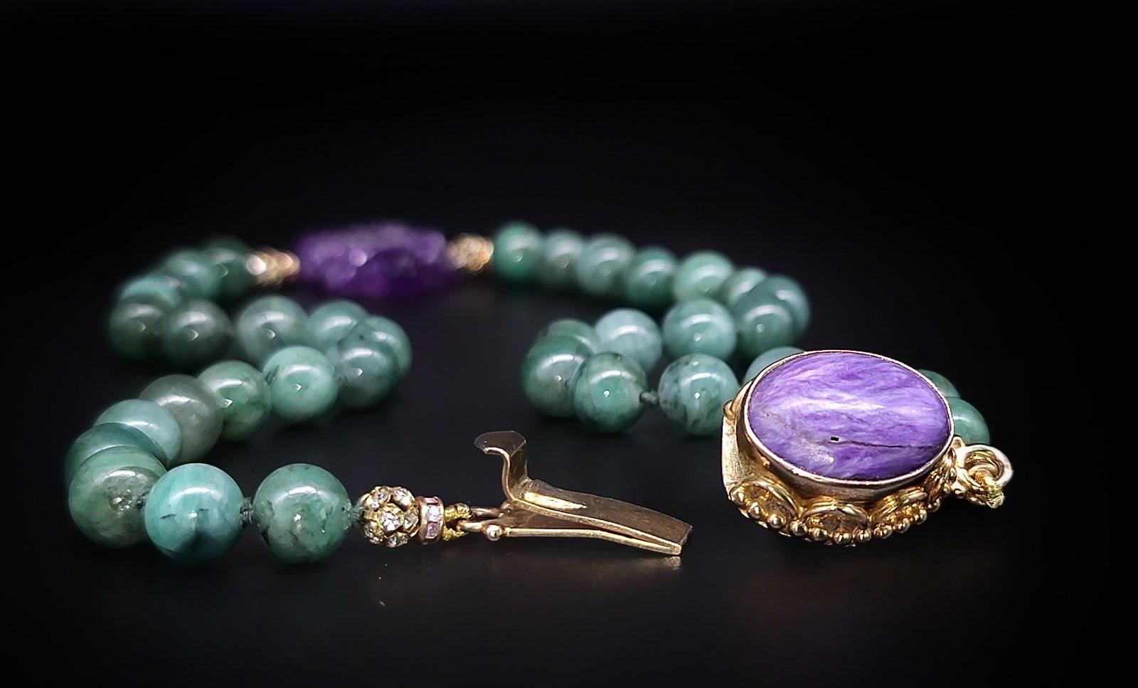 A.Jeschel Emerald with Amethyst  stalactite sliced pendant necklace . For Sale 9