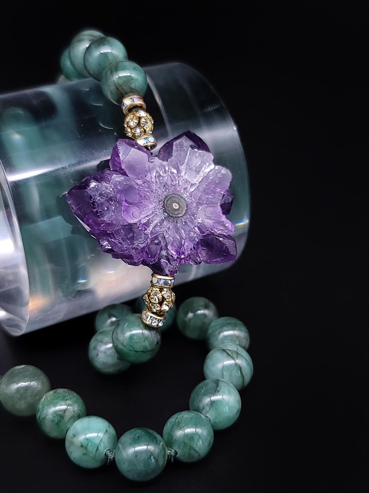 A.Jeschel Emerald with Amethyst  stalactite sliced pendant necklace . For Sale 11