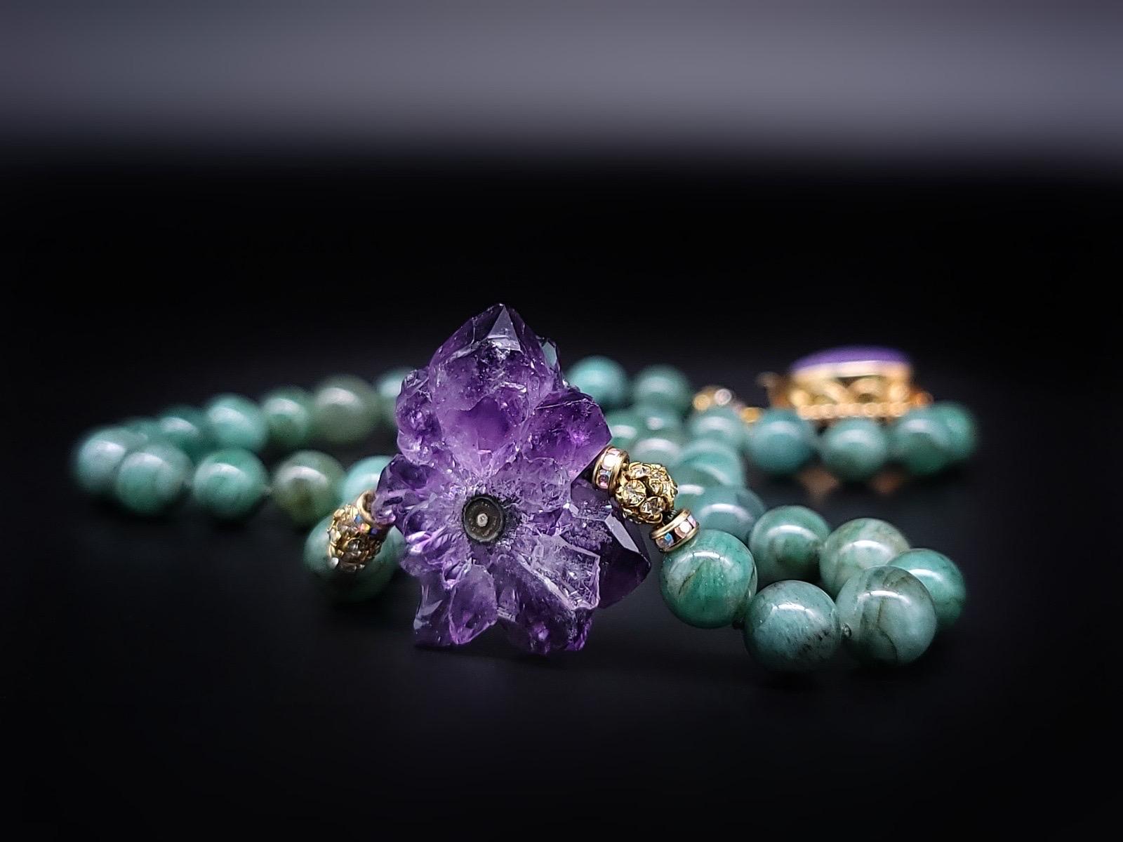 A.Jeschel Emerald with Amethyst  stalactite sliced pendant necklace . For Sale 3