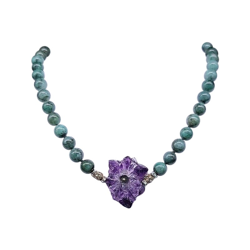 A.Jeschel, émeraude et améthyste  collier avec pendentif en stalactite .