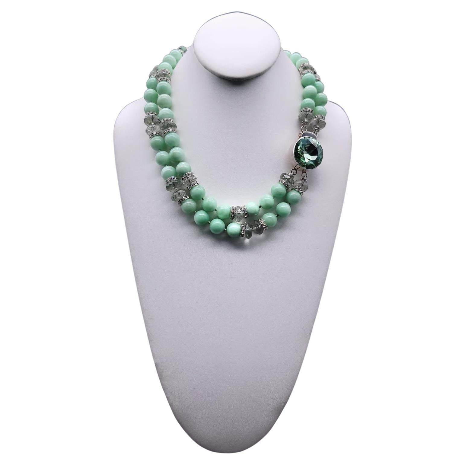 A.Jeschel Enchanted Green Moonstone with a signature clasp necklace. For Sale