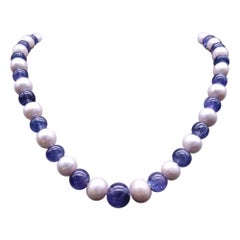 A.Jeschel Exceptionally stunning Tanzanite and Freshwater Pearl necklace.