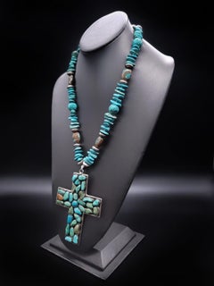 A.Jeschel Exquisite long Turquoise Vintage Cross pendant necklace