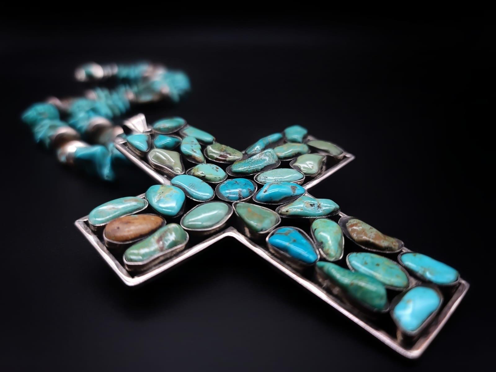 A.Jeschel Exquisite long Turquoise Cross pendant necklace For Sale 1