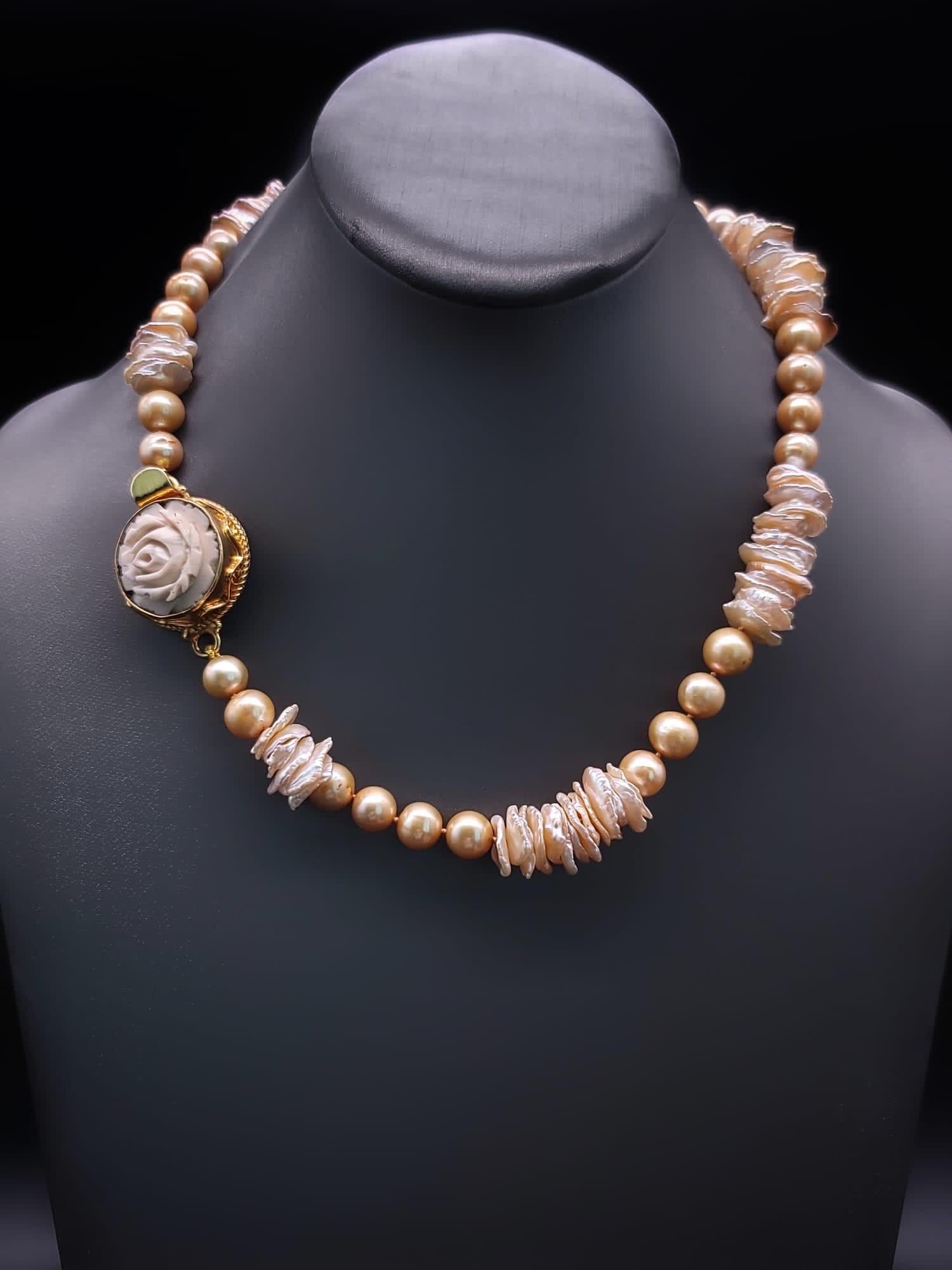 Contemporary A.Jeschel Exquisite One-of-a-Kind Gold Pearl Necklace. For Sale
