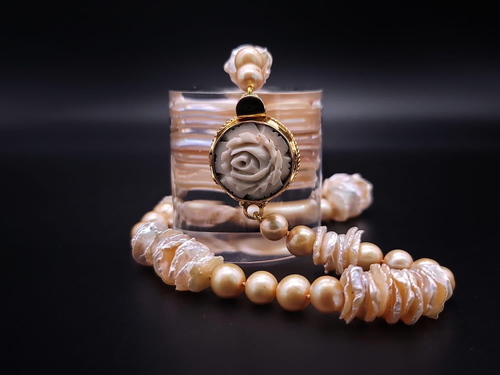 Mixed Cut A.Jeschel Exquisite One-of-a-Kind Gold Pearl Necklace. For Sale