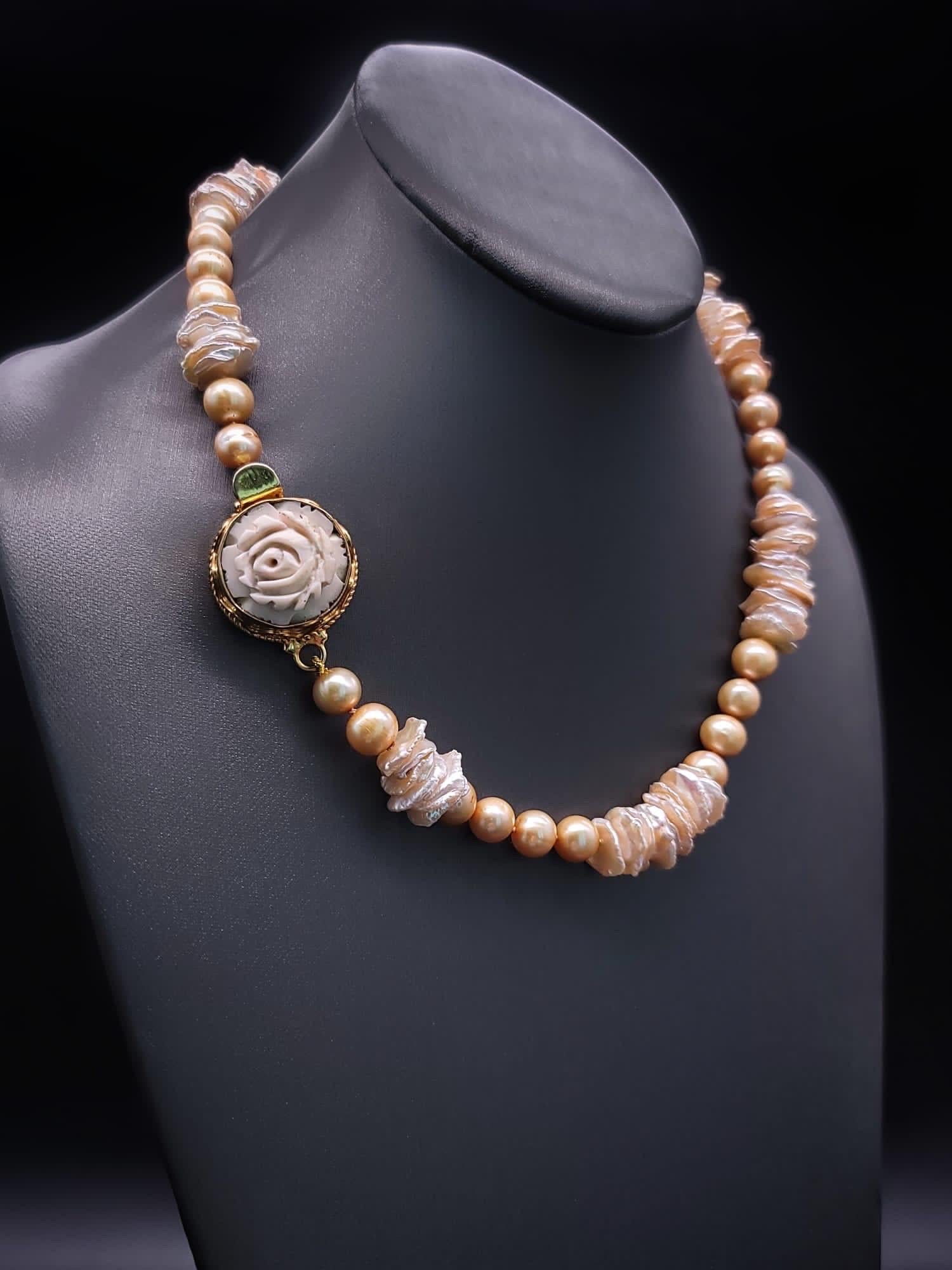 A.Jeschel Exquisite One-of-a-Kind Gold Pearl Necklace. In New Condition For Sale In Miami, FL