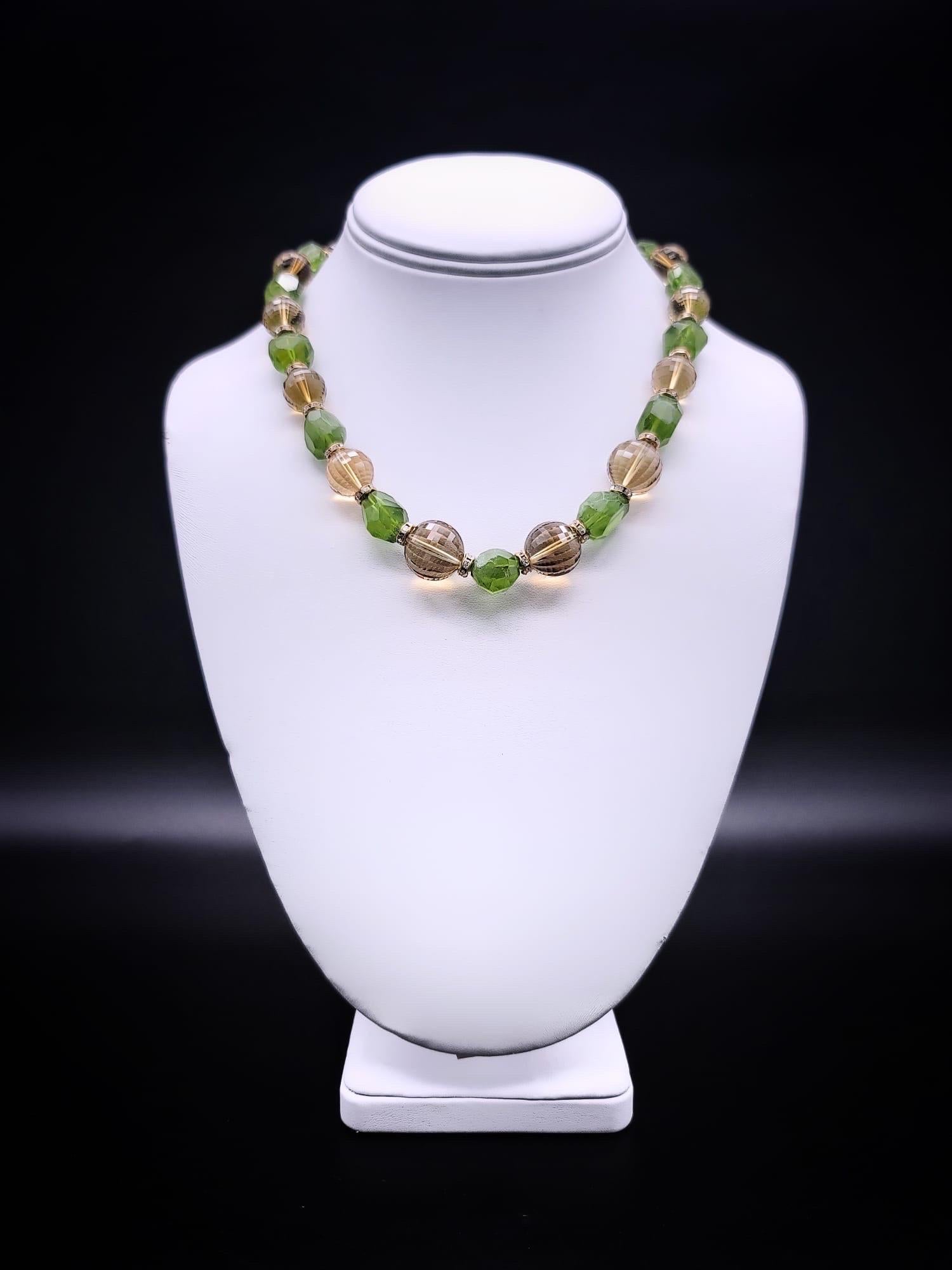 Mixed Cut A.Jeschel Extraordinary Peridot and Citrine single strand necklace. For Sale