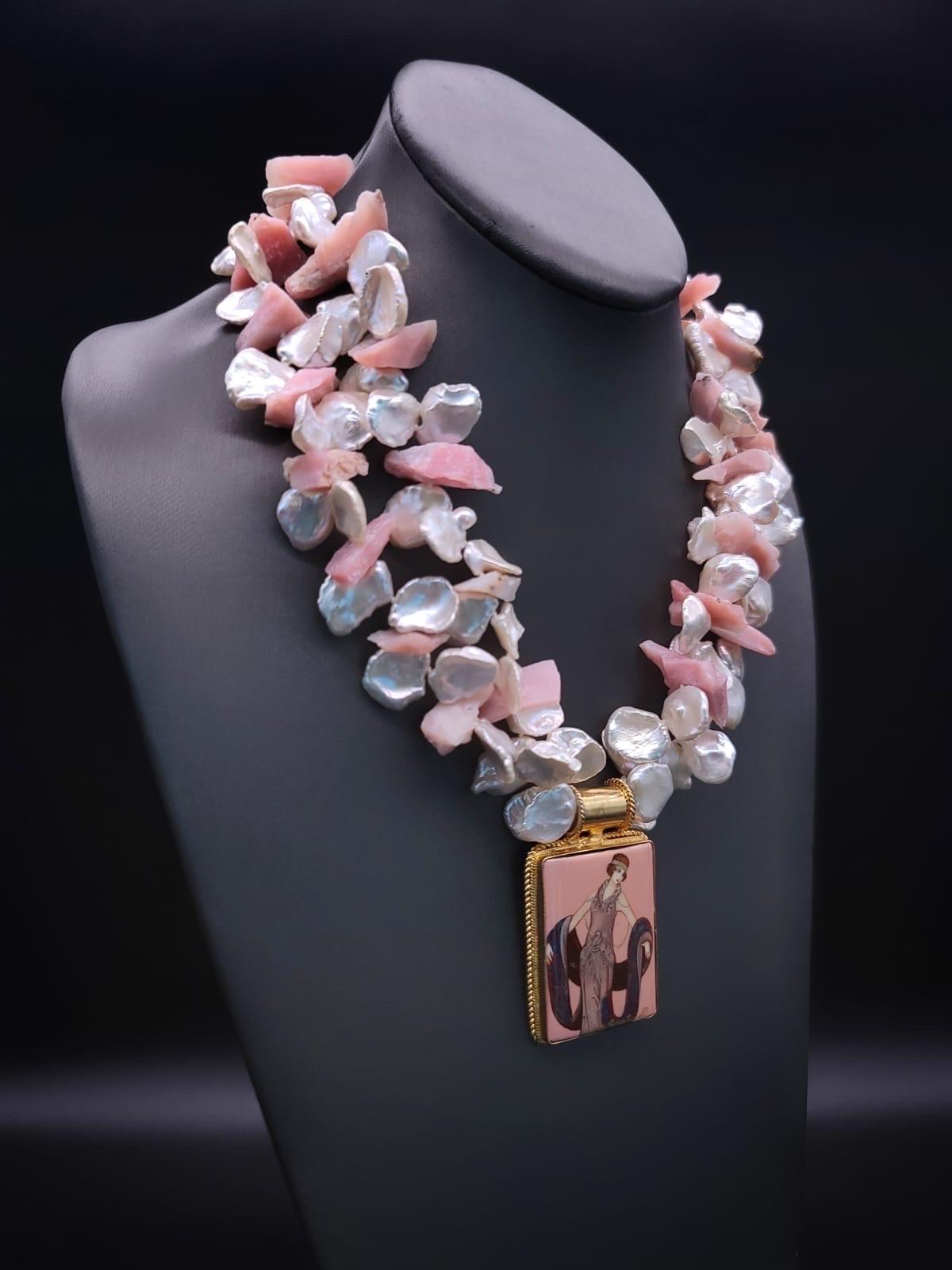 A.Jeschel Fabulous Keshi Pearls necklace with an Art Deco pendant. In New Condition For Sale In Miami, FL