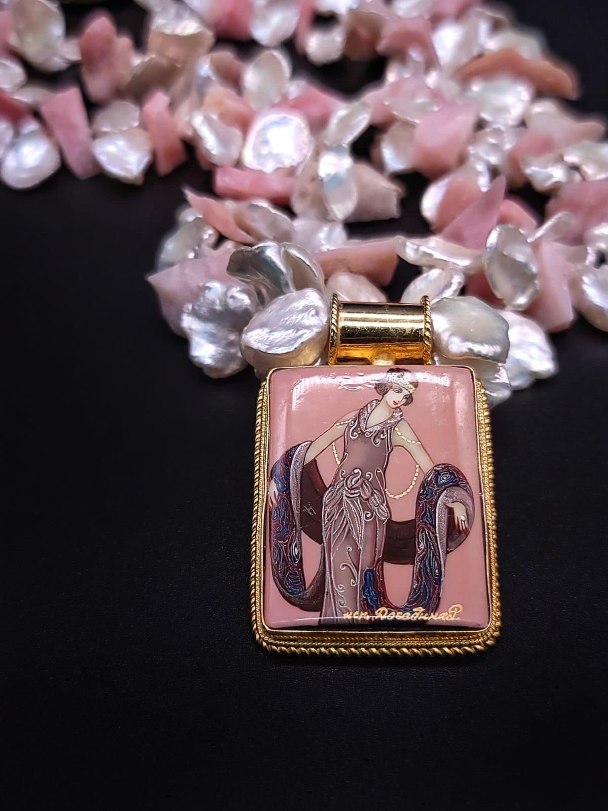 Women's or Men's A.Jeschel Fabulous Keshi Pearls necklace with an Art Deco pendant. For Sale