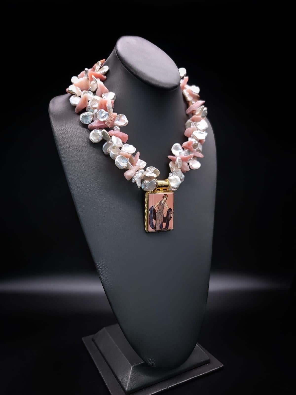 A.Jeschel Fabulous Keshi Pearls necklace with an Art Deco pendant. For Sale 1