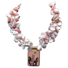 A.Jeschel Fabuloso collar de perlas Keshi con colgante Art Decó.