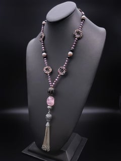 A.Jeschel Fabulous Long Pink Pearl and Cloisonne Necklace.