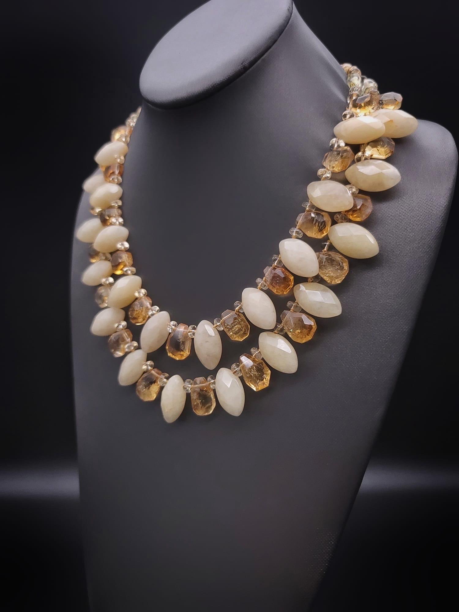 One-of-a-Kind

This stunning necklace is a true symphony of style and sophistication. Featuring two strands of transparent and translucent citrine, it's a piece that hits all the right notes. The necklace showcases faceted, polished transparent