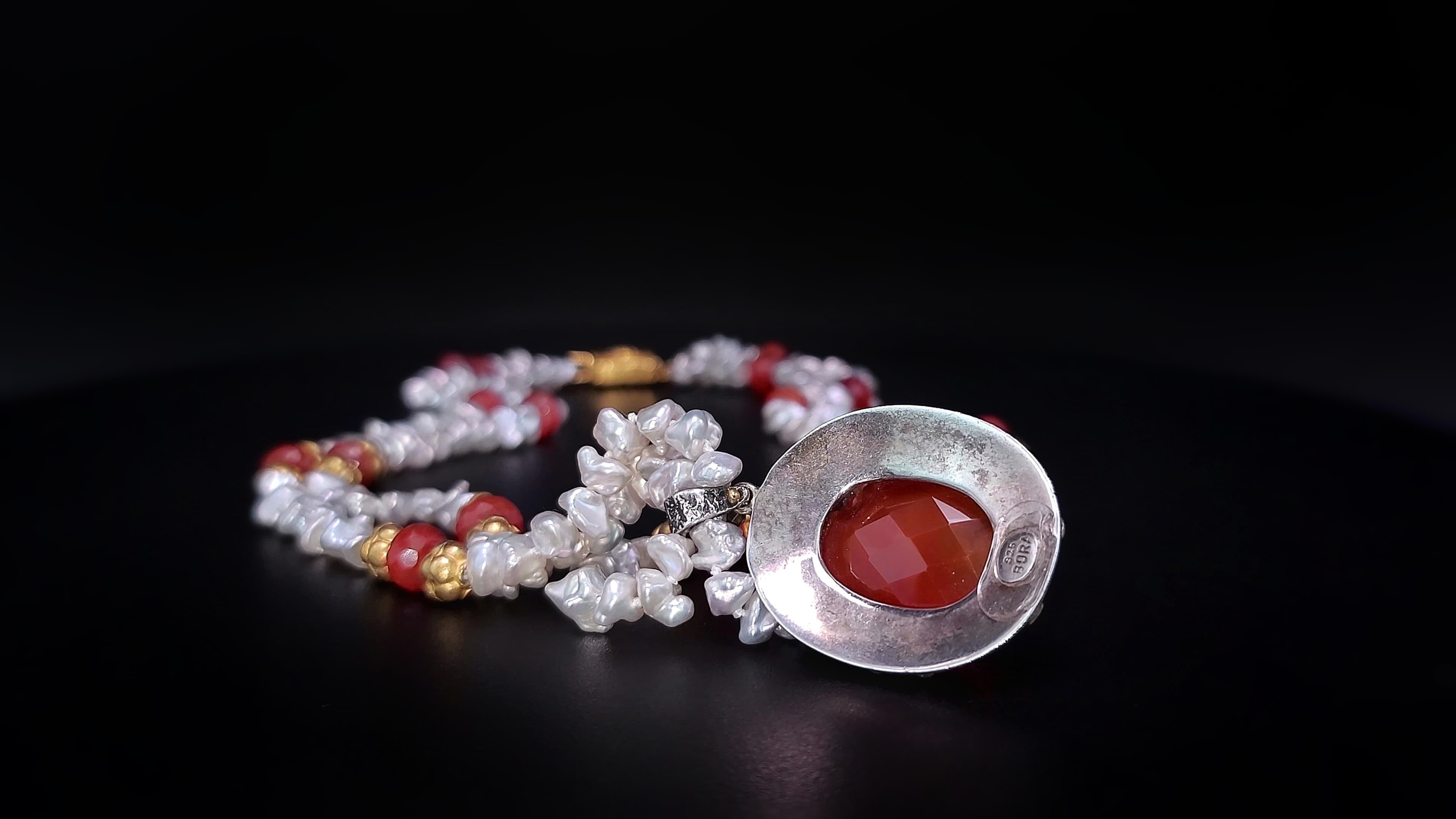 A.Jeschel, collier Pendat Keshi en cornaline facettée et perles d'eau douce en vente 9