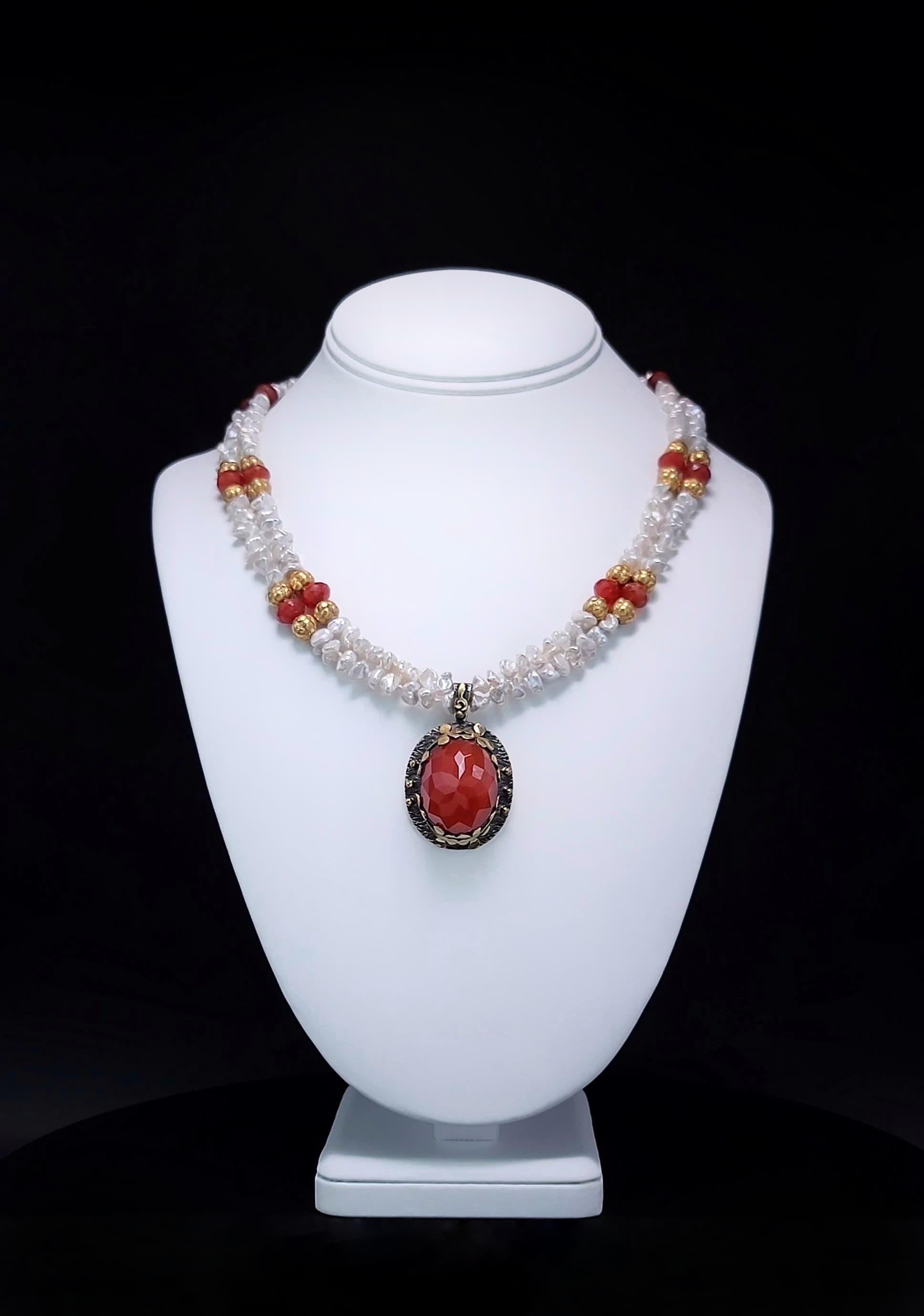 A.Jeschel, collier Pendat Keshi en cornaline facettée et perles d'eau douce en vente 10