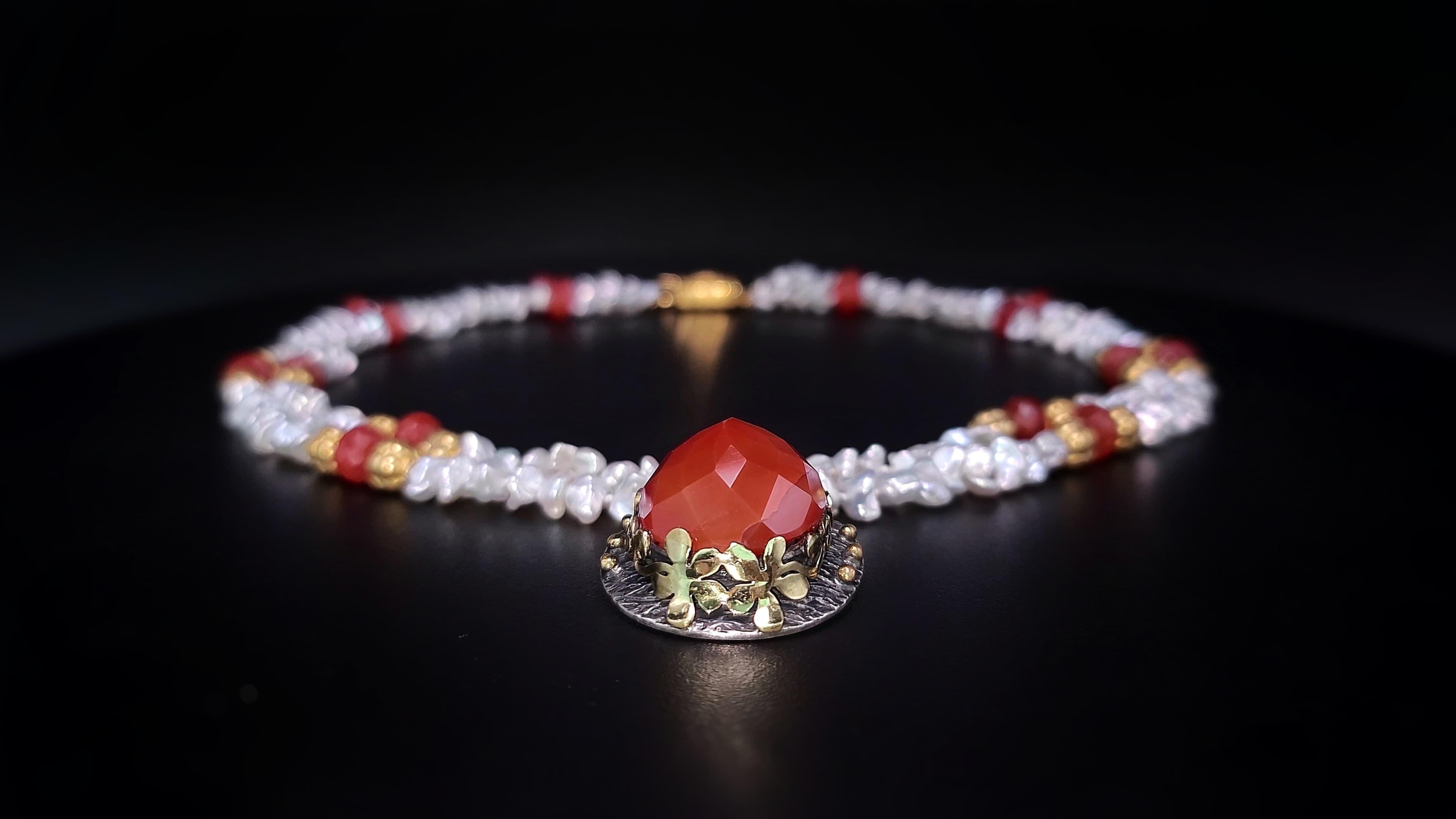 A.Jeschel, collier Pendat Keshi en cornaline facettée et perles d'eau douce en vente 11