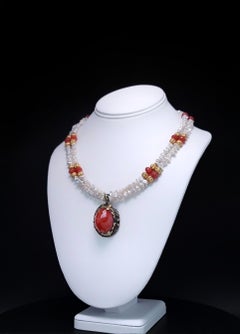 A.Jeschel Faceted Carnelian Pendat Keshi Freshwater Pearls Necklace