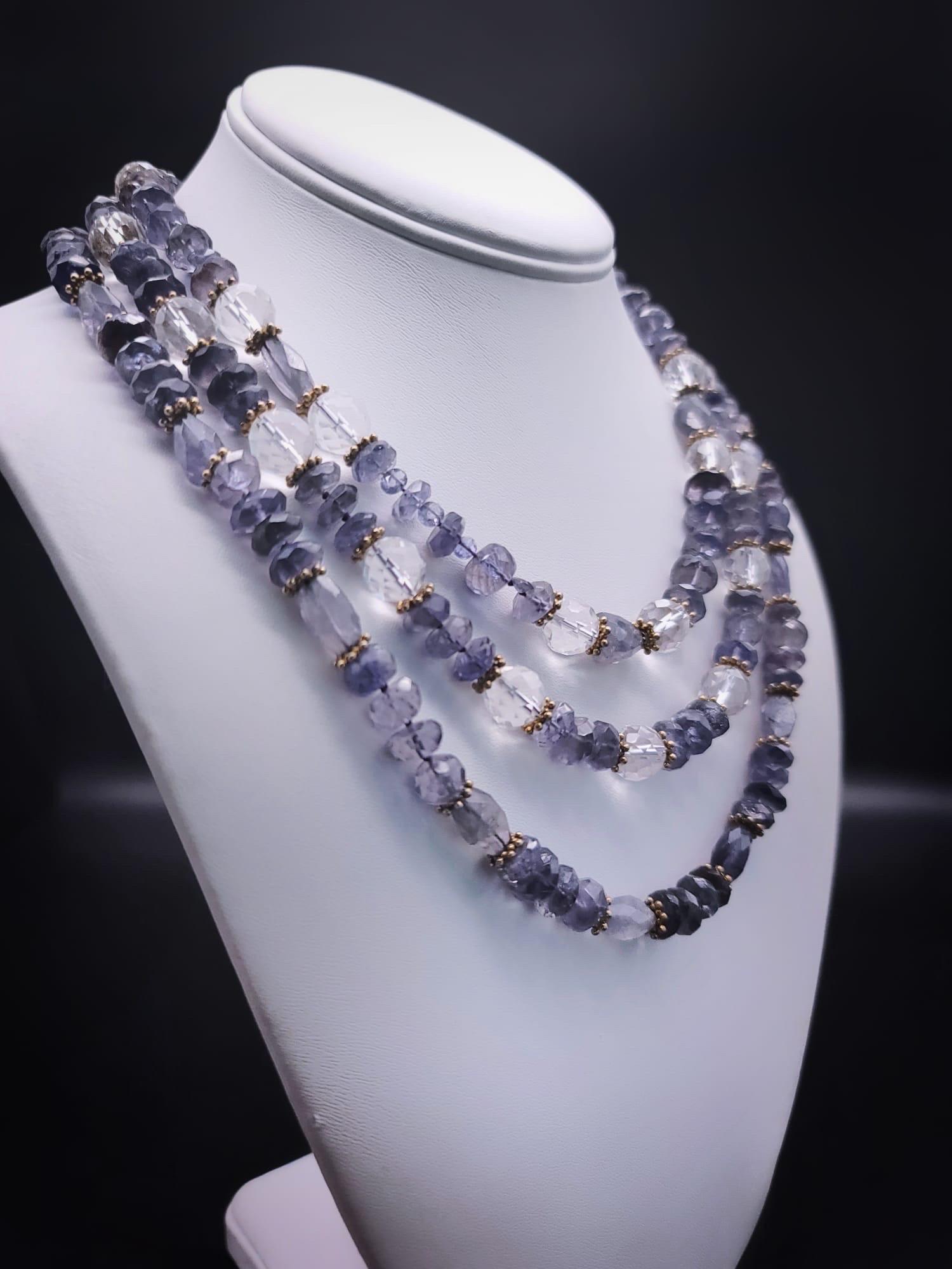 Contemporary A.Jeschel Faceted Iolite and crystal necklace  For Sale