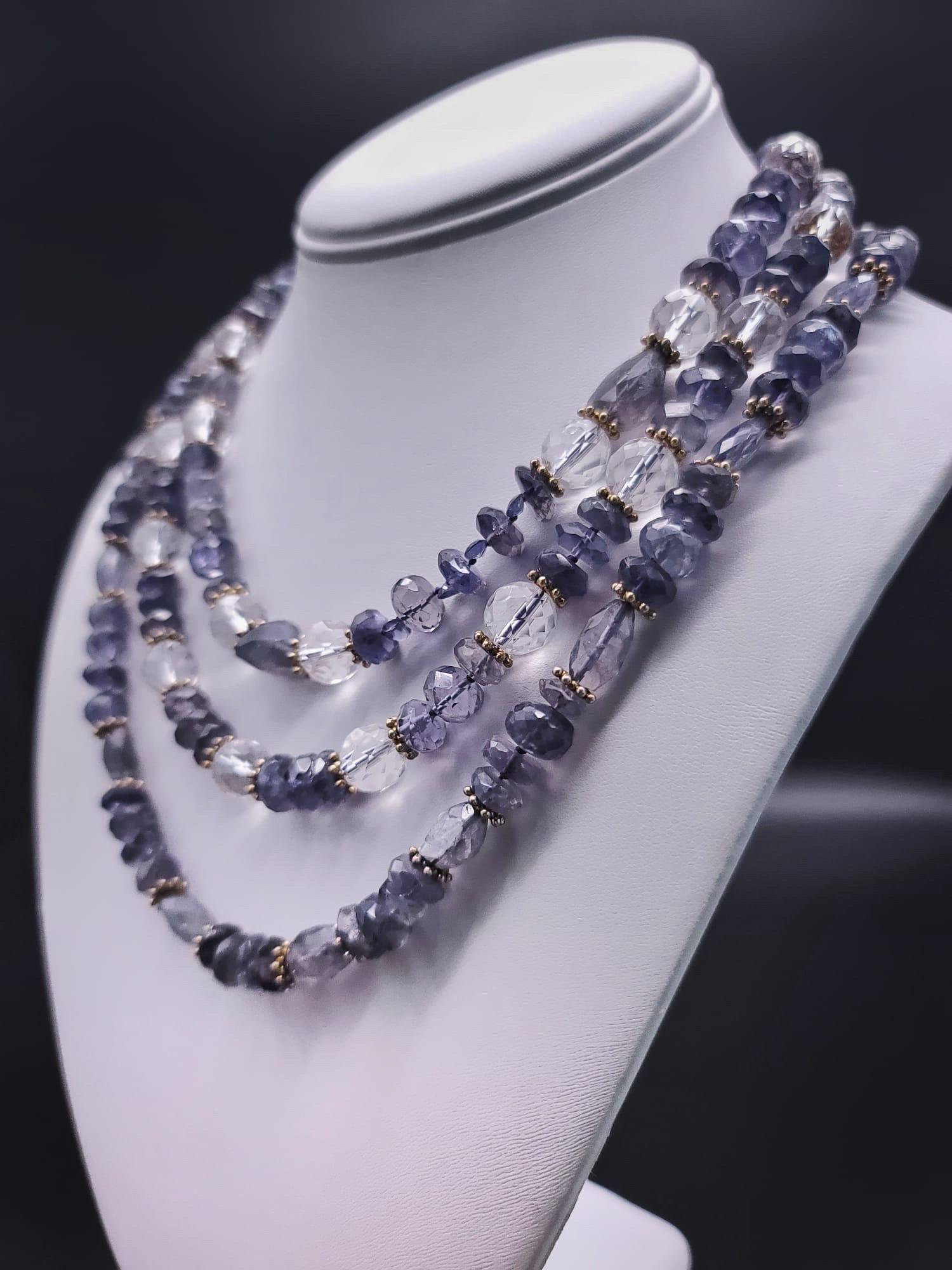 Mixed Cut A.Jeschel Faceted Iolite and crystal necklace  For Sale