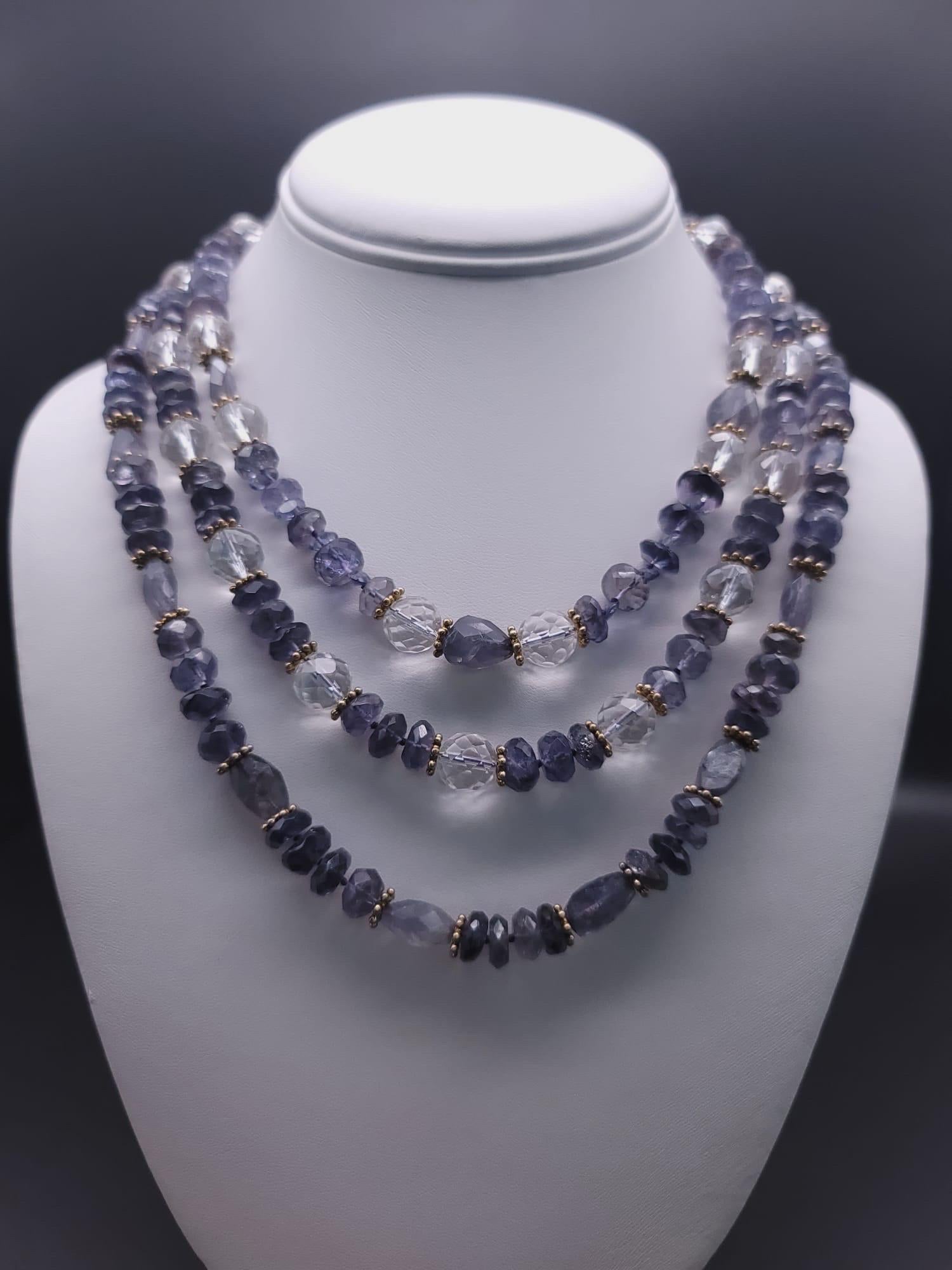 A.Jeschel Faceted Iolite and crystal necklace  In New Condition For Sale In Miami, FL