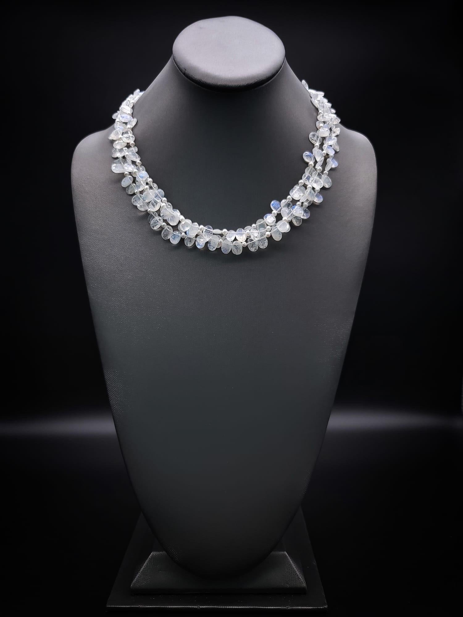 Mixed Cut A.Jeschel Faceted Rainbow Moonstone necklace.