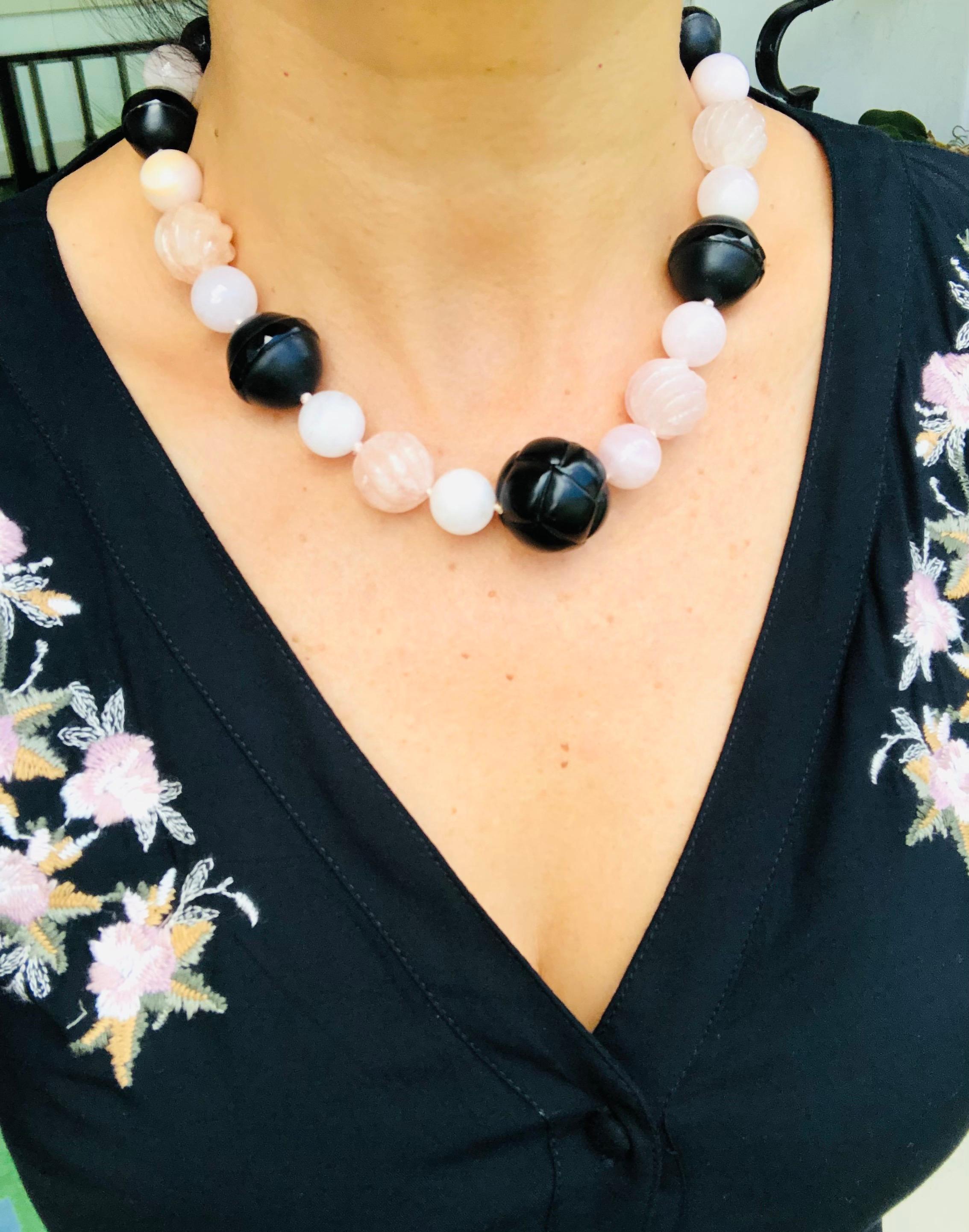 Contemporary A.Jeschel Fine Morganite , Opal and Onyx Necklace For Sale